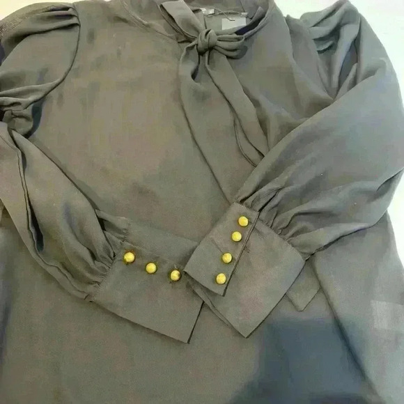 NWT - Allegra K Sheer Black Blouse w/gold button accents and bow (Size XL) - Picture 7 of 12